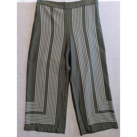 Ann Taylor Pants - Wide Leg Pants Womens Petite Large Green Geometric Satin Pull On LOFT NWT